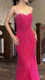 Pink Spaghetti Strap Beaded Long Prom Dress Formal Evening Gowns HZ1024