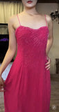 Pink Spaghetti Strap Beaded Long Prom Dress Formal Evening Gowns HZ1024