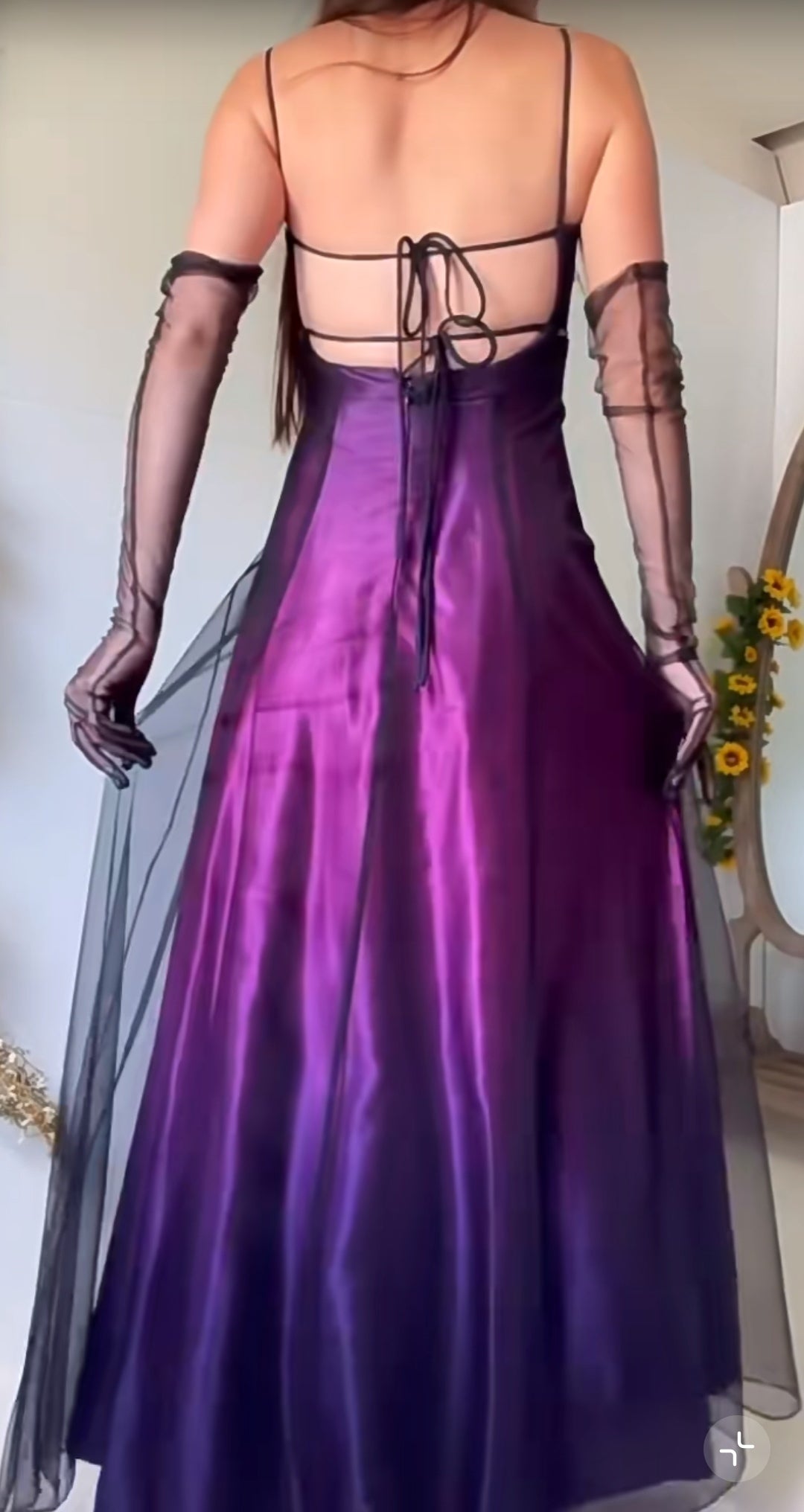 Midnight Purple Satin Long Prom Dress Enchanted Spaghetti Strap Beading & Tulle Evening Gown HZ1024