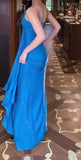 Blue Spaghetti Strap Velvet Long Prom Dress Vintage Backless Party Dress HZ1024