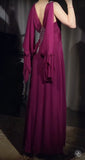 A-Line Grape V-neck Long Prom Dress Glam Sleeveless Chiffon Evening Dress HZ1024