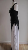 Black Chiffon Beaded Neck Prom Dresses Elegant White Ruffle Party Dresses HZ1024