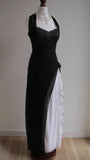 Black Chiffon Beaded Neck Prom Dresses Elegant White Ruffle Party Dresses HZ1024