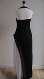 Black Chiffon Beaded Neck Prom Dresses Elegant White Ruffle Party Dresses HZ1024