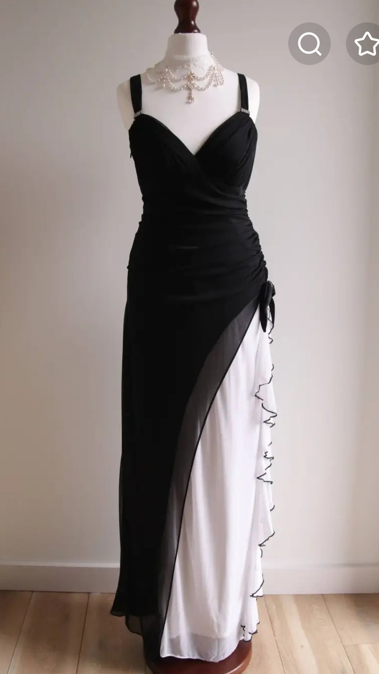 Black V-neck Chiffon Ball Dress Glam Ruffle Party Dress HZ1024