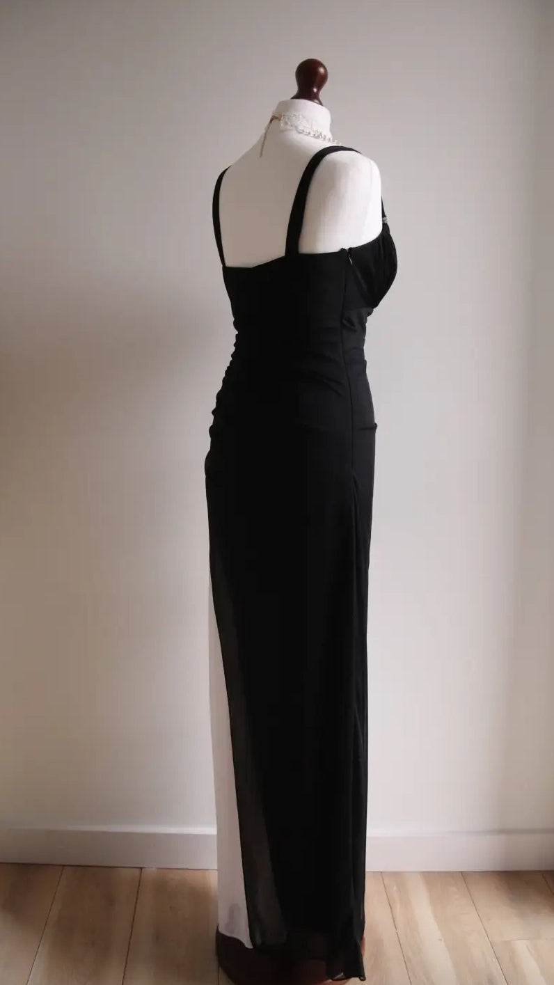 Black V-neck Chiffon Ball Dress Glam Ruffle Party Dress HZ1024