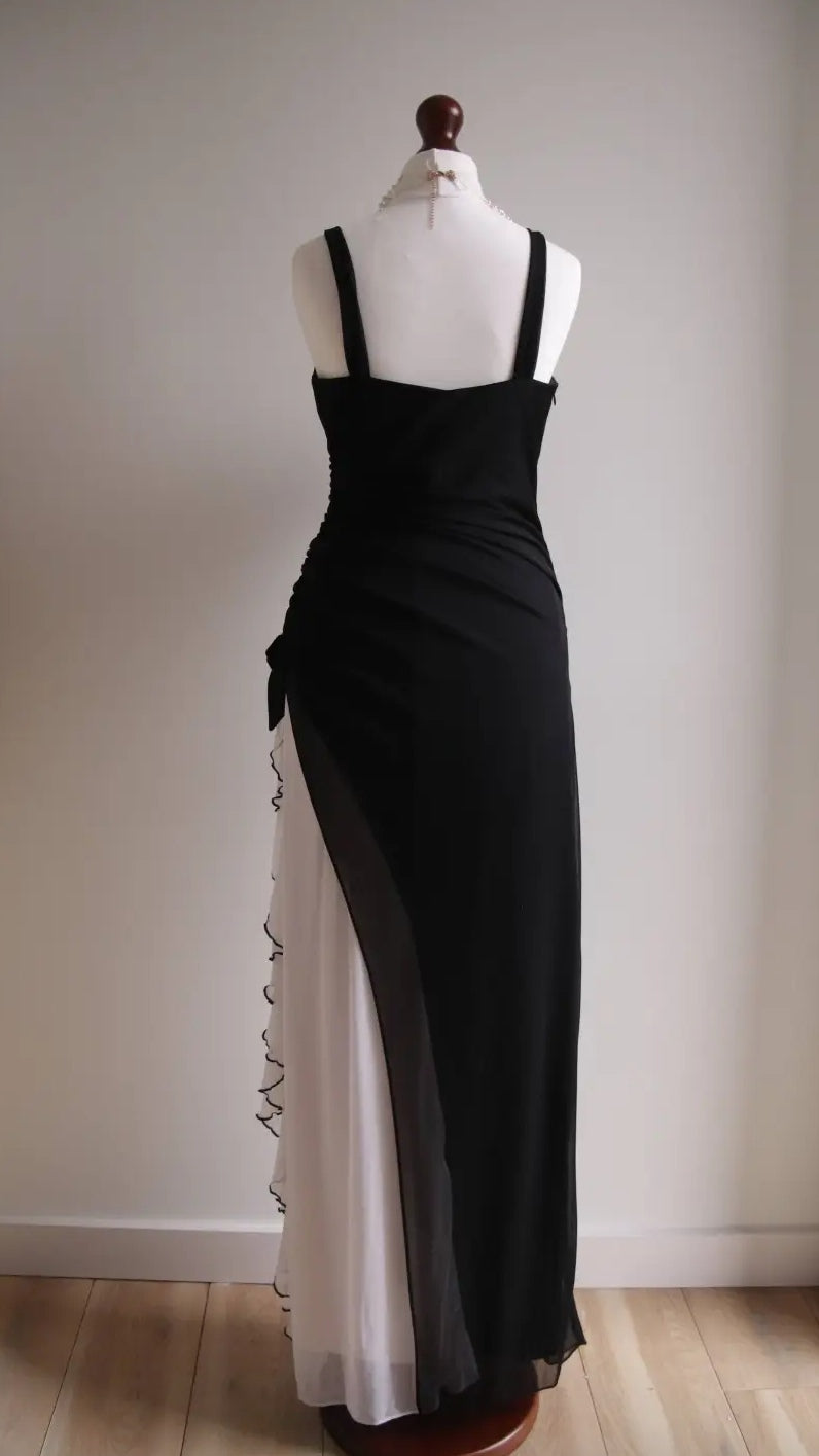 Black V-neck Chiffon Ball Dress Glam Ruffle Party Dress HZ1024