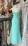 Mint Green Spaghetti Strap Chiffon Lace Bodycon Prom Dress Elegant Party Dress HZ1024
