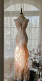 Spaghetti Straps Ombre Chiffon Mermaid Gowns Vintage Gentle Backless Prom Dress HZ1024