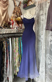 Gradient Midnight Purple Mermaid Spaghetti Strap Chiffon Long Prom Dresses Backless Evening Dress HZ1024