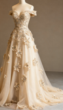 Red A-line Off-the-shoulder Tulle Beaded Long Prom Dress Formal Applique Evening Dress HZ1024