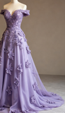 Red A-line Off-the-shoulder Tulle Beaded Long Prom Dress Formal Applique Evening Dress HZ1024