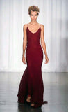Burgundy Spaghetti Straps Mermaid Backless Chiffon Long Prom Dress HZ1024