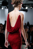 Burgundy Spaghetti Straps Mermaid Backless Chiffon Long Prom Dress HZ1024
