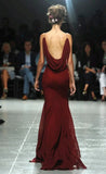 Burgundy Spaghetti Straps Mermaid Backless Chiffon Long Prom Dress HZ1024