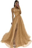 Black A-Line Tulle Sequin Long Prom Dress Spaghetti Strap Formal Evening Dress with Silt HZ1024