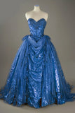 Blue Sweetheart Glitter Beaded Tulle Ball Gowns Formal Evening Gowns HZ1024
