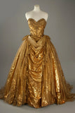 Gold Sweetheart Glitter Beaded Tulle Ball Gowns Formal Evening Gowns HZ1024