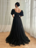 Sexy Off-shoulder Tulle Long Prom Dresses Elegant Formal Evening Dresses with Slits HZ1024