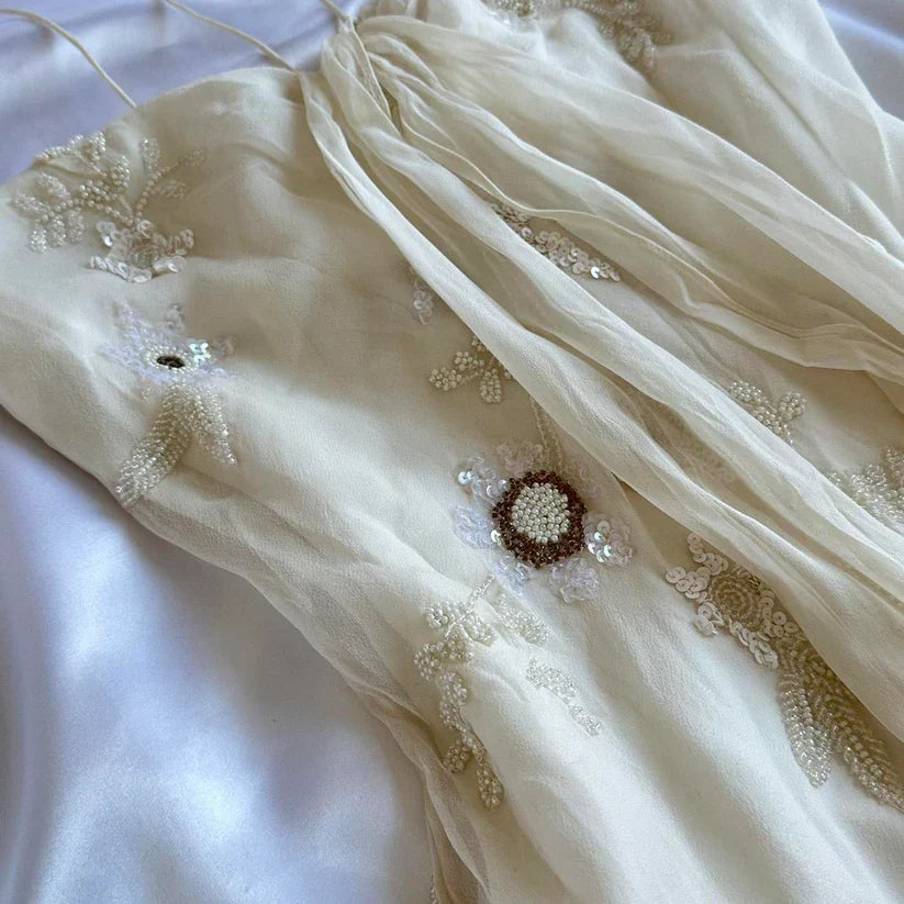 White Spaghetti Straps Chiffon Sheath Gentle Prom Dresses with Beading HZ1024