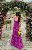 Purple Spaghetti Straps A-Line Chiffon Long Prom Dress Backless Formal Evening Dress HZ1024