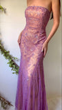 Purple Chiffon Mermaid Prom Dresses Elegant Beaded Sleeveless Party Dresses HZ1024