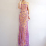 Purple Chiffon Mermaid Prom Dresses Elegant Beaded Sleeveless Party Dresses HZ1024