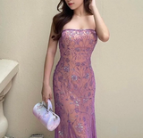 Purple Chiffon Mermaid Prom Dresses Elegant Beaded Sleeveless Party Dresses HZ1024