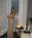 Champagne Strapless Sheath Sparkling Tulle Long Prom Dress Sexy Party Dress HZ1024