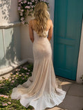 Pearl Pink Mermaid Spaghetti Straps Glitter Sequin Train Prom Dresses HZ1024