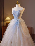 A-Line Sweetheart Tulle Champagne Long Prom Dresses Beaded Sequins Sweet 16 HZ1024