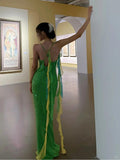 Green Spaghetti Strap Mermaid Prom Dresses Sparkling Beaded Sequins Long Evening Dresses with Open Back HZ1024