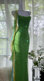 Green Spaghetti Strap Mermaid Prom Dresses Sparkling Beaded Sequins Long Evening Dresses with Open Back HZ1024