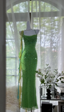 Green Spaghetti Strap Mermaid Prom Dresses Sparkling Beaded Sequins Long Evening Dresses with Open Back HZ1024