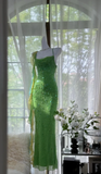 Green Spaghetti Strap Mermaid Prom Dresses Sparkling Beaded Sequins Long Evening Dresses with Open Back HZ1024
