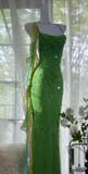 Green Spaghetti Strap Mermaid Prom Dresses Sparkling Beaded Sequins Long Evening Dresses with Open Back HZ1024