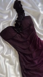 Grape One Shoulder Shiny Chiffon Sheath Elegant Party Dress with Ruffles HZ1024