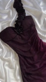 Grape One Shoulder Shiny Chiffon Sheath Elegant Party Dress with Ruffles HZ1024
