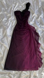 Grape One Shoulder Shiny Chiffon Sheath Elegant Party Dress with Ruffles HZ1024