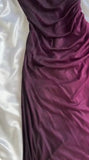 Grape One Shoulder Shiny Chiffon Sheath Elegant Party Dress with Ruffles HZ1024