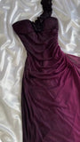 Grape One Shoulder Shiny Chiffon Sheath Elegant Party Dress with Ruffles HZ1024