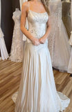 Spaghetti Straps Mermaid Wedding Dress Satin Beading Long Prom Dress Simple Formal Evening Dress HZ1024
