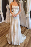 Spaghetti Straps Mermaid Wedding Dress Satin Beading Long Prom Dress Simple Formal Evening Dress HZ1024