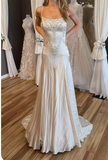 Spaghetti Straps Mermaid Wedding Dress Satin Beading Long Prom Dress Simple Formal Evening Dress HZ1024