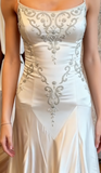 Spaghetti Straps Mermaid Wedding Dress Satin Beading Long Prom Dress Simple Formal Evening Dress HZ1024