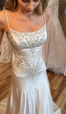 Spaghetti Straps Mermaid Wedding Dress Satin Beading Long Prom Dress Simple Formal Evening Dress HZ1024