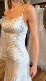 Spaghetti Straps Mermaid Wedding Dress Satin Beading Long Prom Dress Simple Formal Evening Dress HZ1024