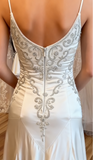 Spaghetti Straps Mermaid Wedding Dress Satin Beading Long Prom Dress Simple Formal Evening Dress HZ1024
