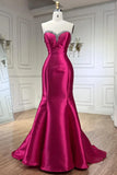 Fuchsia Sweetheart Mermaid Satin Long Prom Dress Simple Formal Evening Dress HZ1024