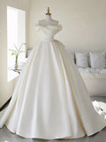 Off Shoulder Satin Light Champagne Long Prom Dress, Light Champagne Formal Dress HZ1024